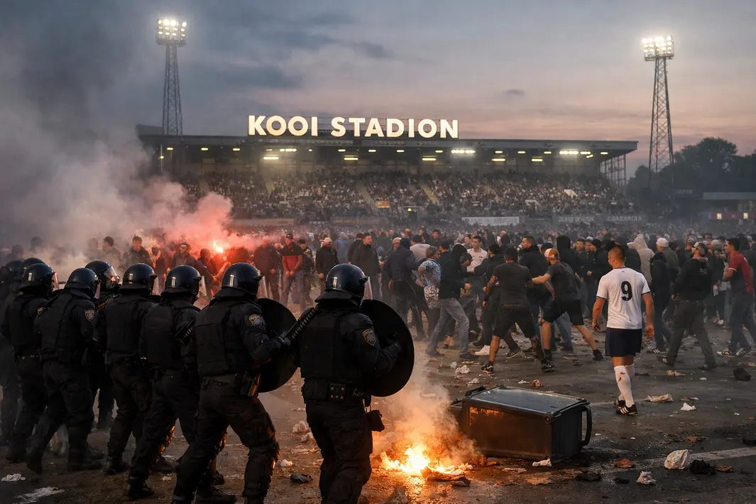 Afscheidswedstrijd verstoord door ongeregeldheden tussen supporters in Kooi Stadion