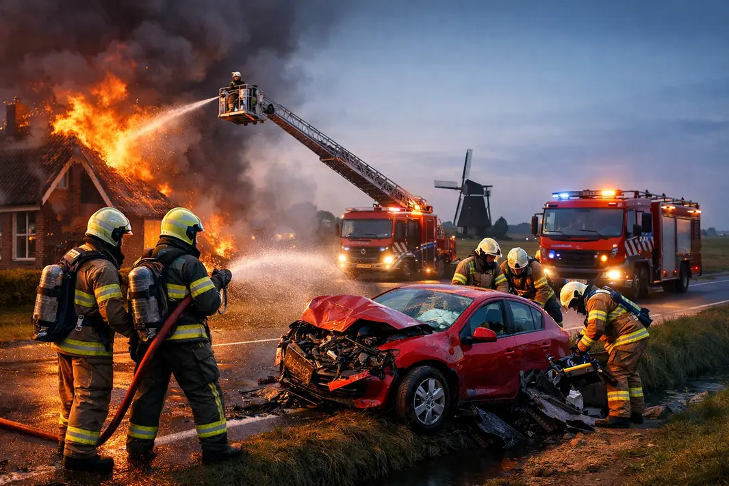 Brandweer in actie voor brand en voertuigschade in Friesland