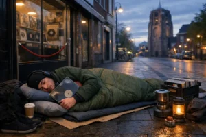 Muziekliefhebber slaapt op bank om eerste te zijn bij platenwinkel in Leeuwarden