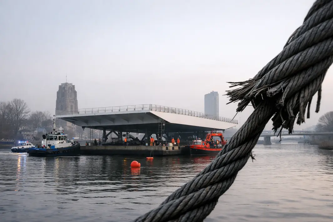 Transport van groot brugdek bij Leeuwarden stilgelegd door beschadiging kabels