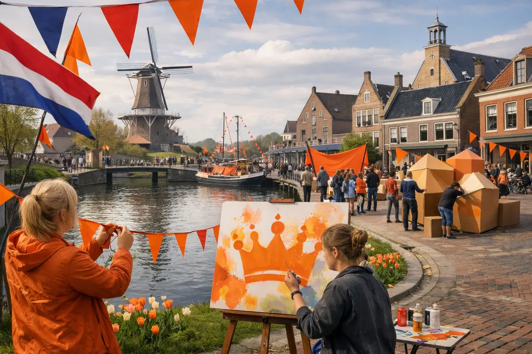 Voorbereidingen voor Koningsdag in Dokkum: demonstraties en kunstprojecten