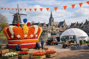 Voorbereidingen voor Koningsdag in Dokkum in volle gang met tulpenkunstwerk en innovatieplein