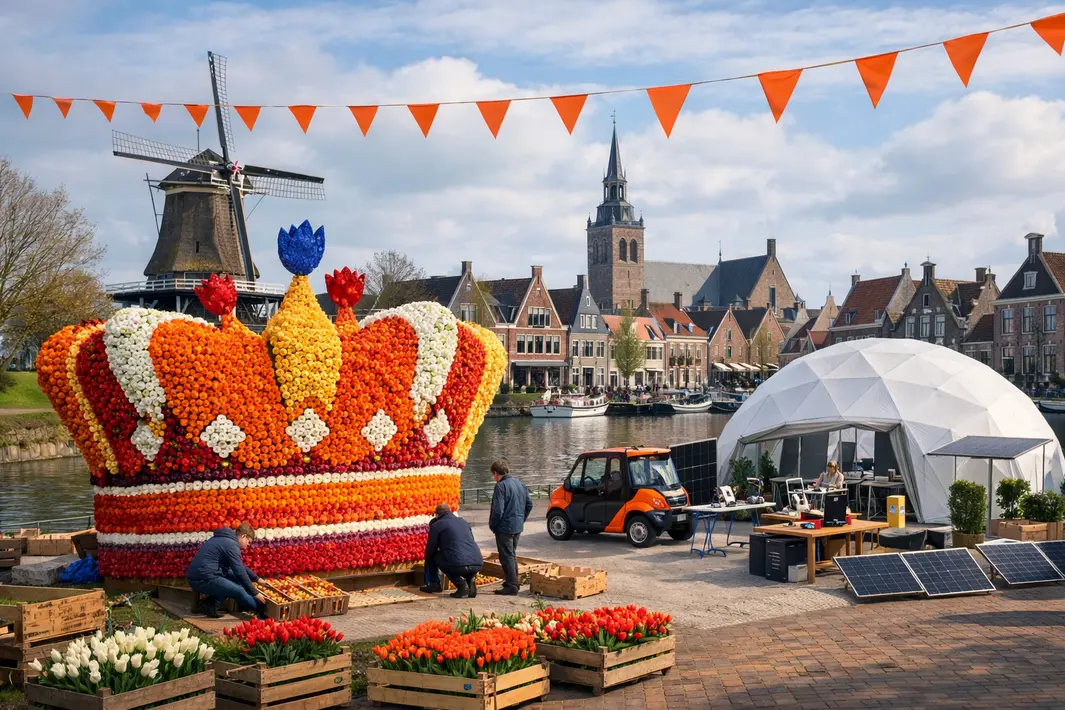 Voorbereidingen voor Koningsdag in Dokkum in volle gang met tulpenkunstwerk en innovatieplein