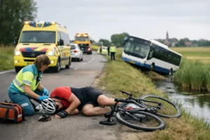 Wielrenner gewond bij ongeluk in Wirdum en lijnbus raakt van de weg bij Terherne
