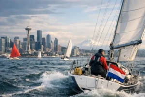 Zeilwedstrijd in Seattle: Sneker schipper wint zware etappe en boekt topklassering