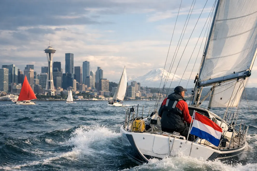 Zeilwedstrijd in Seattle: Sneker schipper wint zware etappe en boekt topklassering