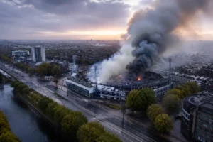 Brand bij voormalig stadion veroorzaakt dagenlange sluiting van winkels