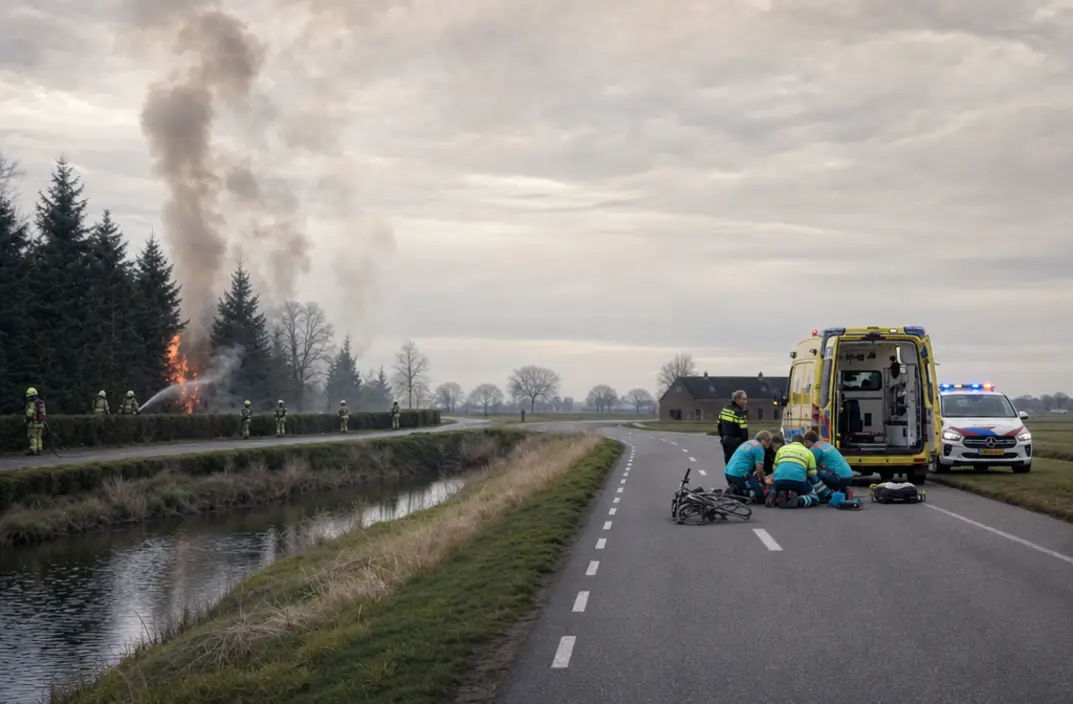 Brand in coniferen en ernstig fietsongeluk in Friesland gemeld