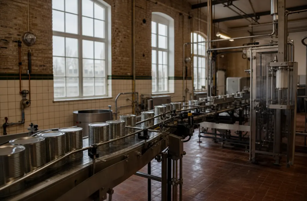 Einde productielijn in historische Leeuwarder condensfabriek