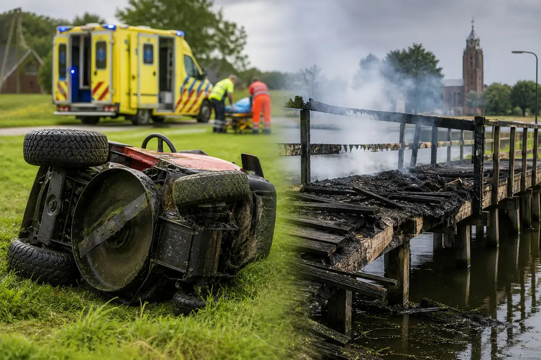 Ernstig letsel door zitmaaierongeluk in Herbaijum en brand vernielt houten brug in Leeuwarden