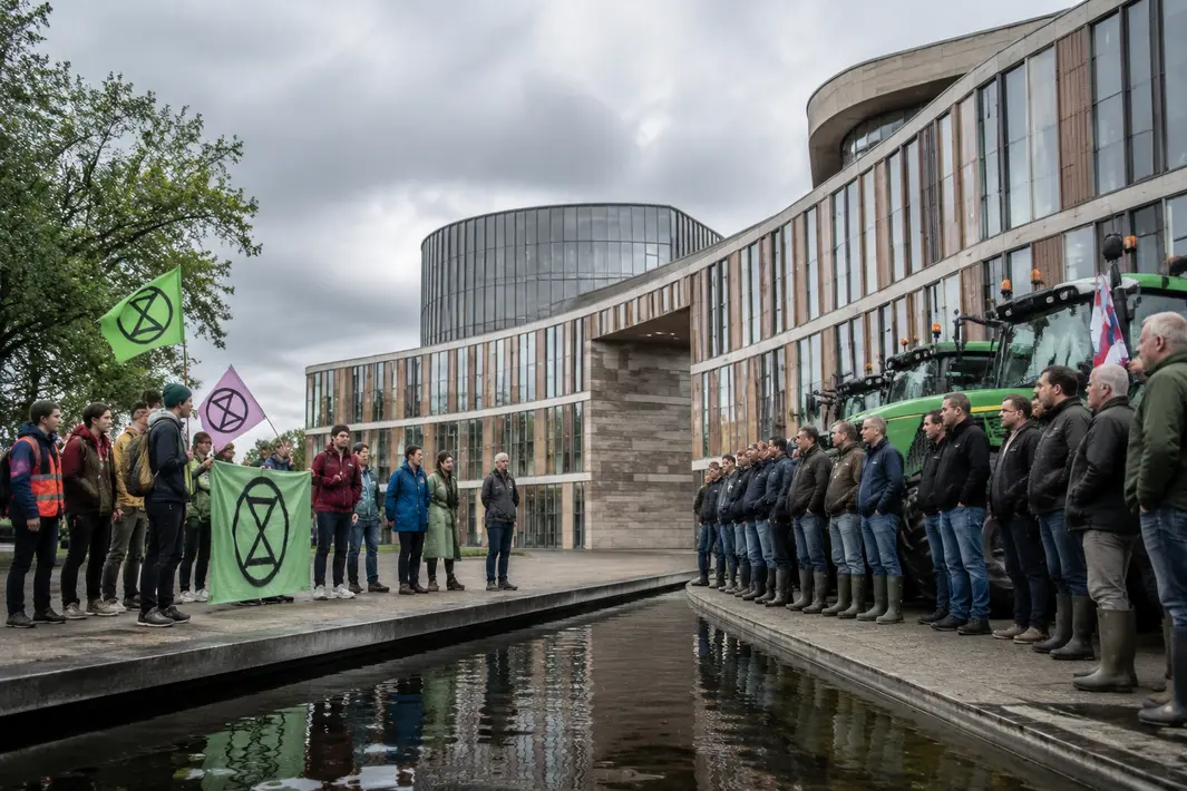 Protestbijeenkomst bij Provinciehuis: Extinction Rebellion en boeren tegenover elkaar