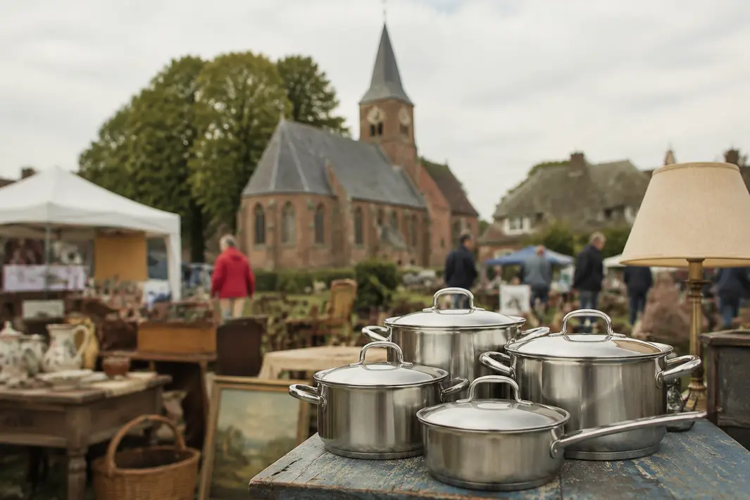 Splinternieuwe pannenset op een onverwachte plek bij rommelmarkt in Weidum
