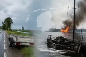 Verkeer en brandincidenten in Friesland: aanhanger achtergelaten en zeilboot uitgebrand
