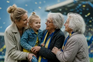 Vier generaties vrouwen delen bijzondere momenten tijdens de huldiging van Cambuur