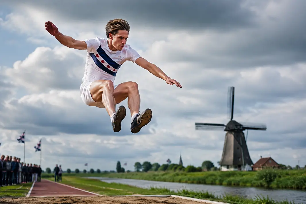 Germ Terpstra bereikt als eerste Fries sprong over 22 meter