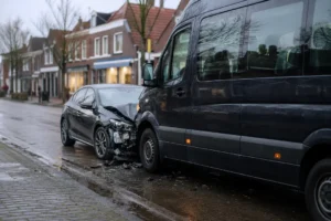 Auto botst tegen stilstaande taxibus in Oosterwolde centrum