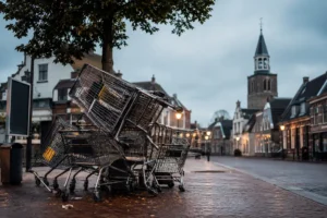 Winkelkarretjes opgestapeld tijdens baldadige actie in Kollum