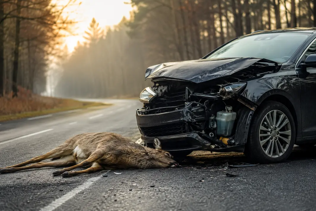 Botsing tussen auto en ree op de N381 bij Appelscha